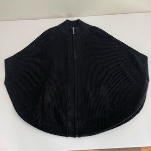 Talbots Black Sweater Cape Poncho Zip Up Size Small Medium S/M